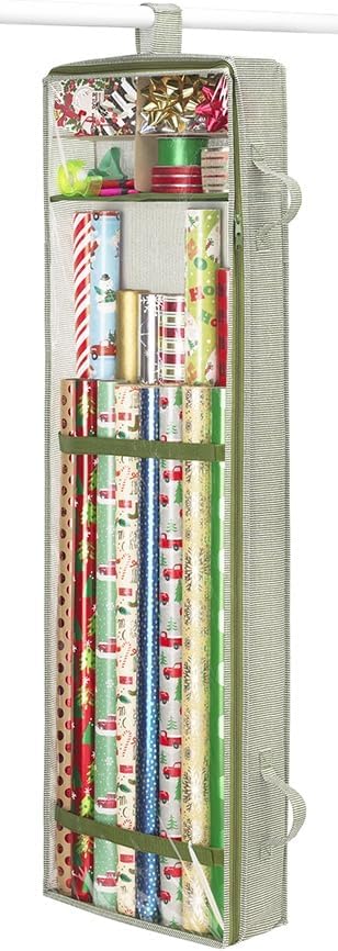 Whitmor Gift Wrap Organizer - Holds 30" & 40" Rolls - Stylish Stripe Design for Holidays
