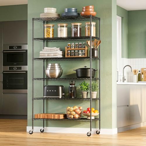 18x45x82-Inch 6-Tier Wire Shelving Unit with Locking Casters - Black