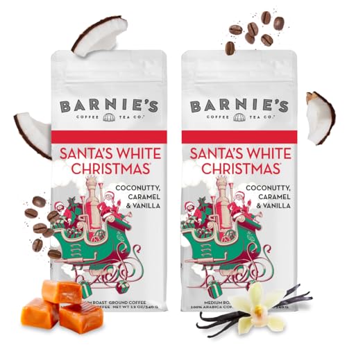 Barnie’s Santa’s White Christmas Ground Coffee, 12 oz bag (Pack of 2) – Coconut, Caramel & Vanilla, Medium Roast