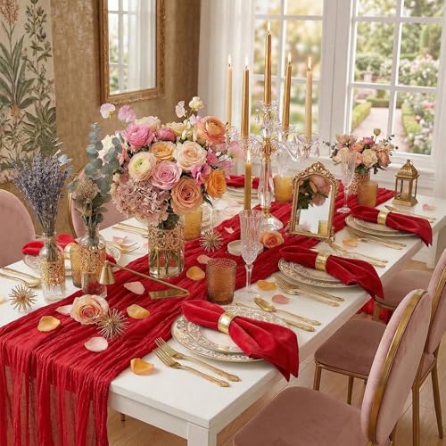 Red 20x120 Inch Cheesecloth Table Runner 12 Pack - Boho Rustic Gauze for Wedding & Decor