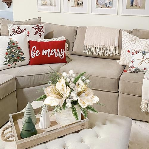 Briful 11.4 Inch White Artificial Christmas Tree with Potted Snowy Pine Magnolia Xmas Decor