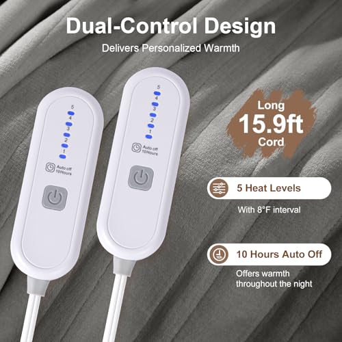 King Size Electric Blanket with Dual Control Grey 100x90 Inches - FVERWAG
