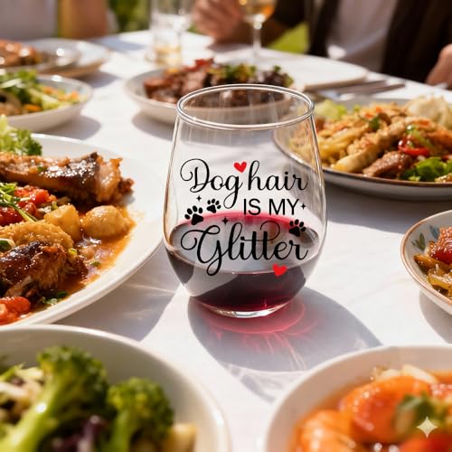 XQLZY Dog Hair Is My Glitter Stemless Wine Glass - Clear004 Gift for Dog Mom, Funny Animal Lover Glass