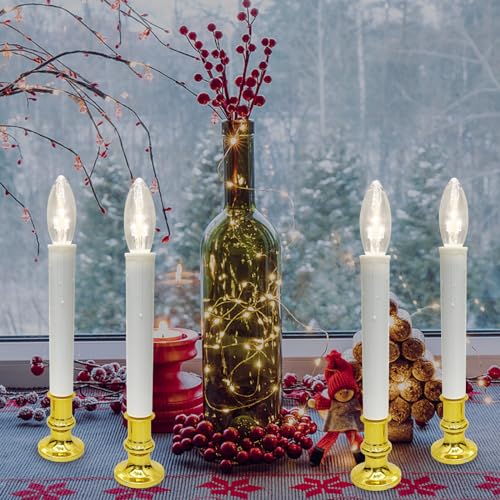 Abeja 4 Pack Battery Operated LED Window Candles with Suction Cups - Christmas Lights