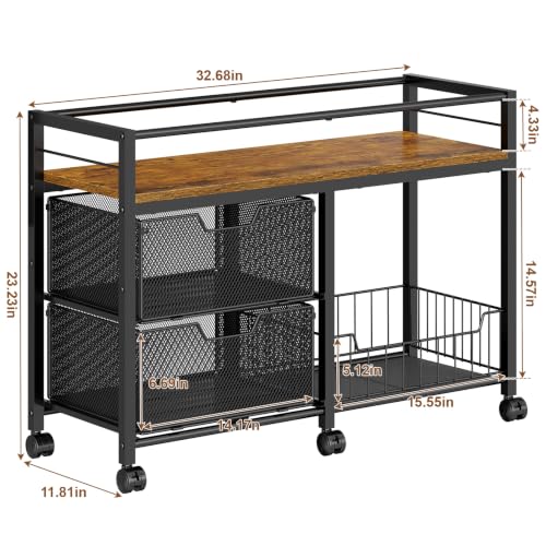 Laaoyuukee 3-Tier Rolling Snack Cart with Metal & Wooden Top for Pantry & Kitchen Storage