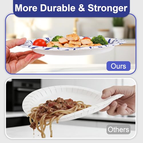10 Inch Heavy Duty Disposable Paper Plates - 500 Pack, Leakproof & Cut-Resistant - BYSNOW