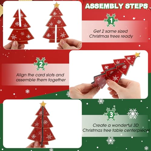 Bucherry Retro Green 3D Wooden Christmas Trees - Set of 5 Tabletop Holiday Decor