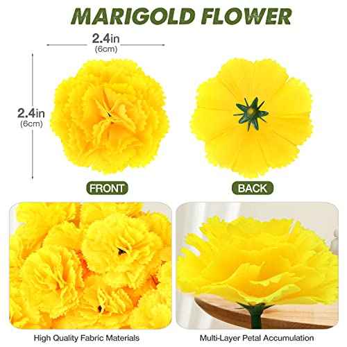 50 Pcs Marigold Flowers Silk Artificial Marigold Flowers, Mexican Flowers Decoration for Baby Shower Wedding Party Decoration Halloween Christmas New Year Decor