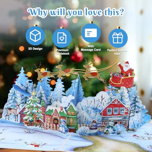 D4DREAM 3D Winter Village Pop Up Christmas Card - Family & Kids Xmas Gift, 3-Winter Village