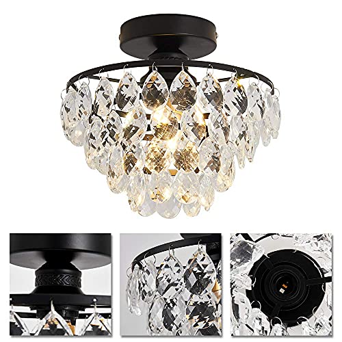 Small Black Crystal Ceiling Light Fixture Semi Flush Mount for Hallway Bedroom Bathroom - Variation: Black / Small Crystal