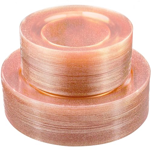 Homy Feel 100PCS Rose Gold Glitter Disposable Plates Set - Dinner & Dessert