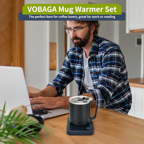 VOBAGA Blue Coffee Mug Warmer Set with Auto Shut Off, 15 oz Drinkware & 3 Temperature Levels