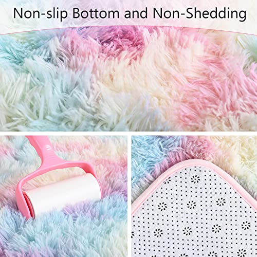 AROGAN Soft Rainbow Area Rugs for Girls Room 2x4 Feet, Fluffy Girls Bedroom Rugs, Princess Rug, Cute Colorful Carpet for Kids Teens Nursery Toddler, Pink