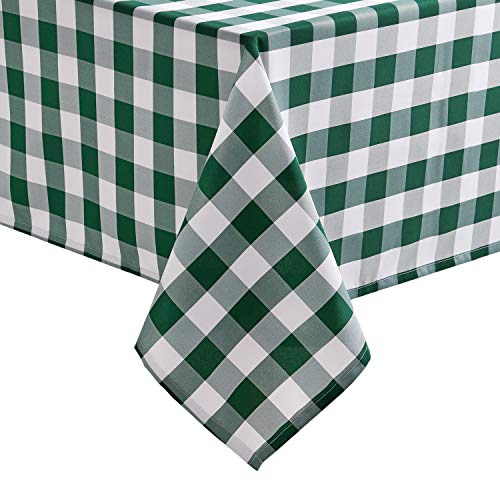 Hiasan 60 x 120 Inch Checkered Tablecloth Forest Green White Waterproof Polyester
