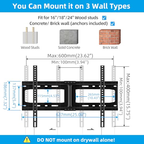 HOME VISION Heavy Duty Fixed TV Wall Mount 32-86 Inch Model 8601 - Space Saving Flat Screen Bracket