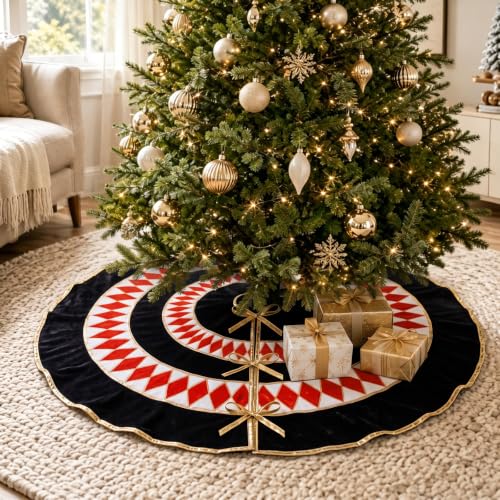 Relaxgiant 51-Inch Red & Black Velvet Nutcracker Christmas Tree Skirt