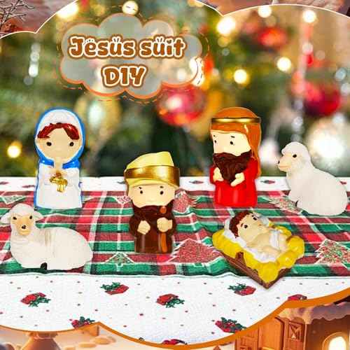 Exasinine Mini Christmas Nativity Set Little People Nativity Set Tabletop Scenes Decor Collectible Figurines Miniatures Statues Ornaments