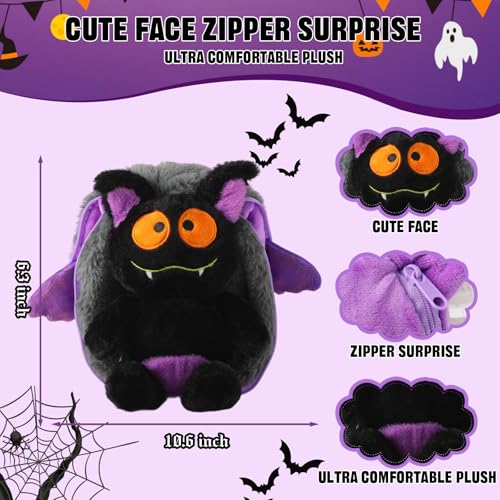 Reversible Bat Stuffed Animal, Soft Bat Plushies Pillow with Zipper, Cute Reversible Plushie Halloween Doll, 2-in-1 Christmas Birthday Gift Decorations for Boys Girls Kids