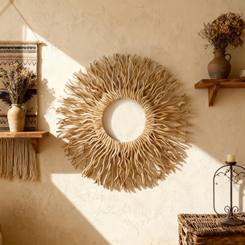 Large Boho Sunburst Wall Art - Handmade Mulberry Branch Decor for Living Room & Bedroom