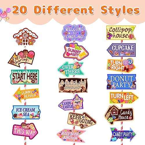 20 PCS Candyland Party Decorations, Candy Land Party Sign Welcome Candyland Candy House Donut Party for Sweet Candy Theme Party Supplies