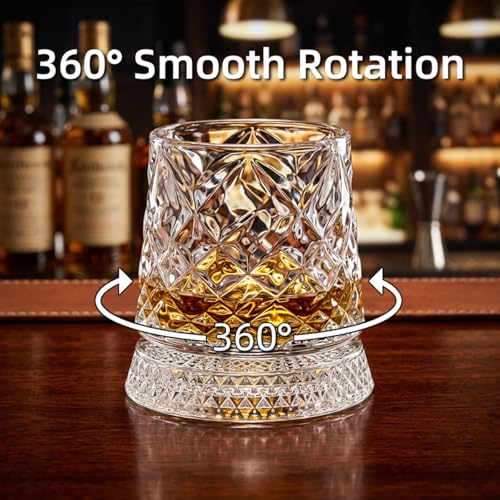 4PCS Spinning Whiskey Glass Set 9.5oz Lead-Free Crystal with LED Bases & Ice Molds