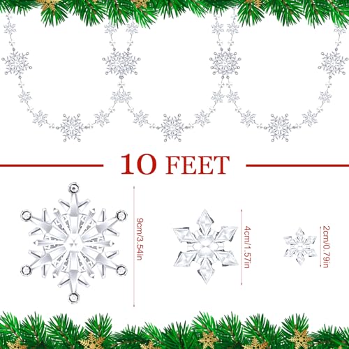 VIHOSE 2 Pcs Lighted Snowflake Garland Christmas Decor 22ft Warm Battery-Operated