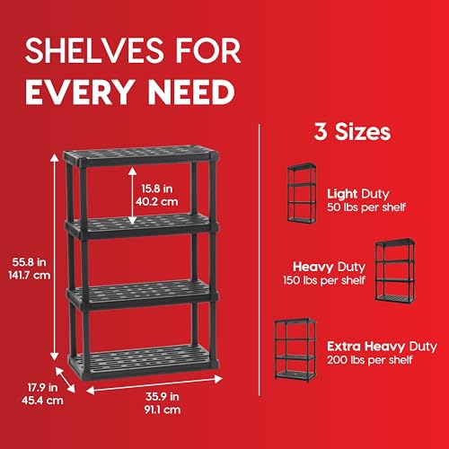 IRIS USA 4-Tier Heavy Duty Plastic Storage Shelf - 56"H x 36"W x 18"D Black