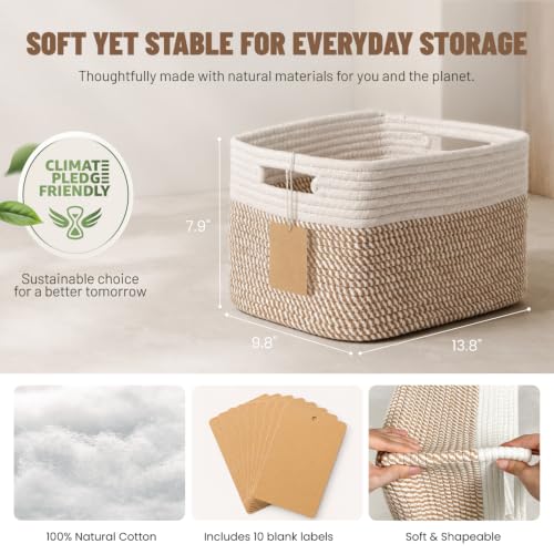Woven Storage Baskets 5 Pack - Khaki & White Decorative Organizers