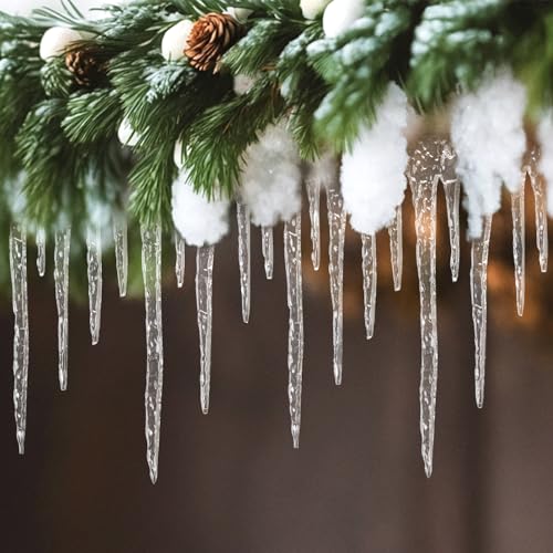 6 Pcs Clear Christmas Icicle Ornaments 12x10 Inches with Double Sided Tape