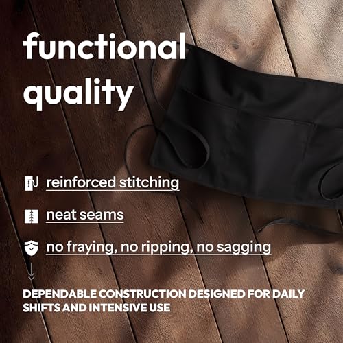 Black Waist Apron 12 Pack with 3 Pockets – Durable Commercial Server Aprons for Kitchen & Restaurant Use - Variation of THIS listing