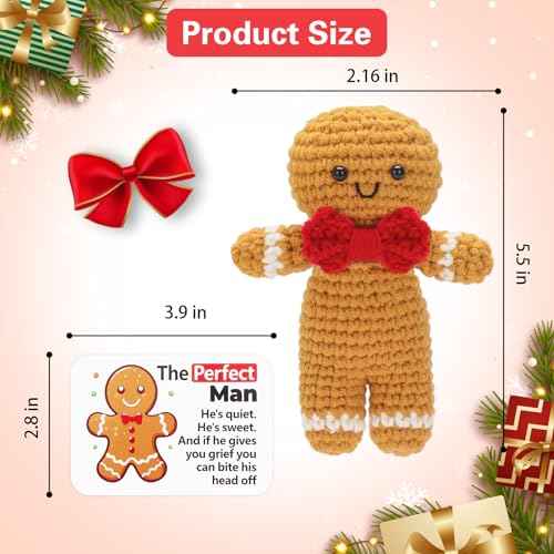 Positive Gingerbread Doll Funny Handmade Crochet Christmas Stuffed Animals with Affirmation Card for Christmas Decor Gag Gift