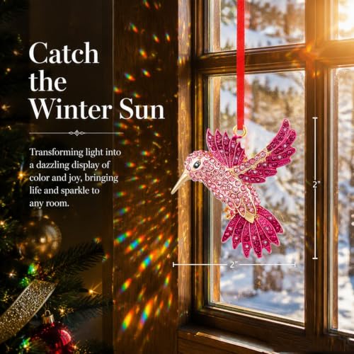 Pink Rhinestone Hummingbird Ornament - WYARMGIF Metal Christmas Décor, 2x2 in