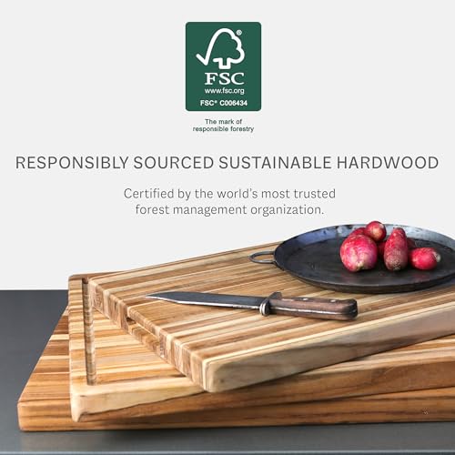 Medium Teakwood Cutting Board with Juice Groove - 18x14 Inches, Reversible