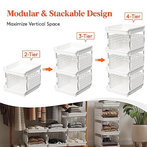 White 4-Tier Stackable Storage Baskets - Multifunctional Organizer for Kitchen, Closet & RV - Lifewit Variation of THIS listing