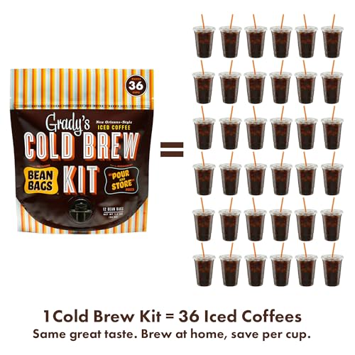 Grady’s Cold Brew Original Kit - 12 Ground Coffee & Chicory Pouches, Makes 36 Drinks — New Orleans Style, Variation 1