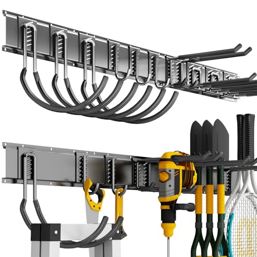 64 Inch Heavy Duty Garage Tool Organizer Wall Mount with 10 Adjustable Hooks - CRXCRC