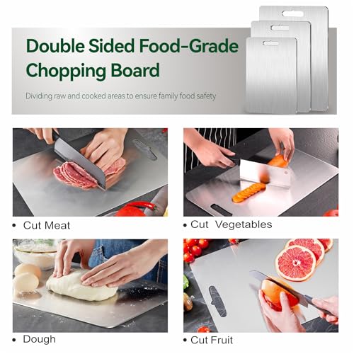 Set of 3 Titanium Cutting Boards - Food-Grade, Reversible & Dishwasher Safe