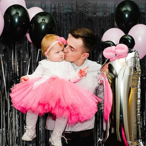 K.E.J. 2 Pack Black Tinsel Curtain Backdrops – 3.28 ft x 6.56 ft Fringe Foil Party Curtain for Photo Booth, Birthday & Halloween