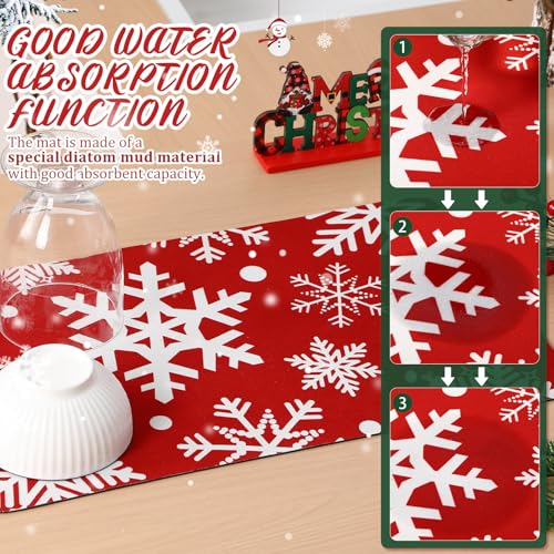 Tinideya Snowflake Christmas Dish Drying Mat 12x20 Inch Kitchen Counter Decor