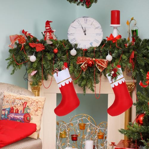 Amazing Time 30 Pcs Red Christmas Stockings with White Cuff & Gold Trim - Holiday Decor