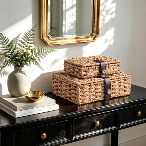 JARLINK Water Hyacinth Wicker Decorative Storage Box Small & Large