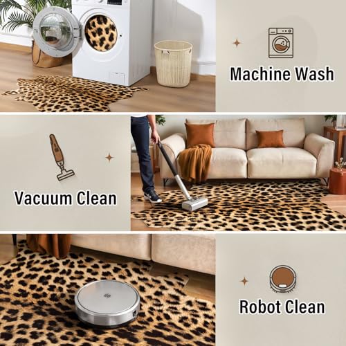 AROGAN Premium Leopard Print Rug, Faux Cheetah Rugs, Non-Slip 4.6 x