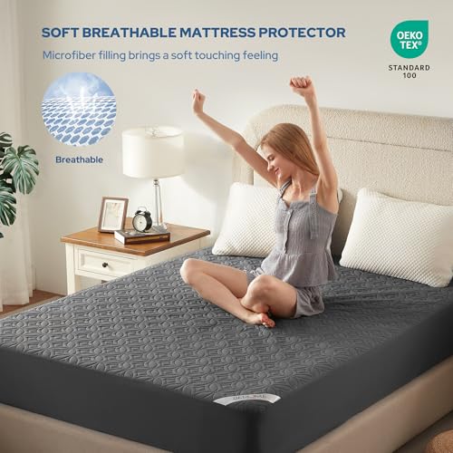 Grey Waterproof Mattress Protector Full Size Deep Pocket Fit Washable Bedlore