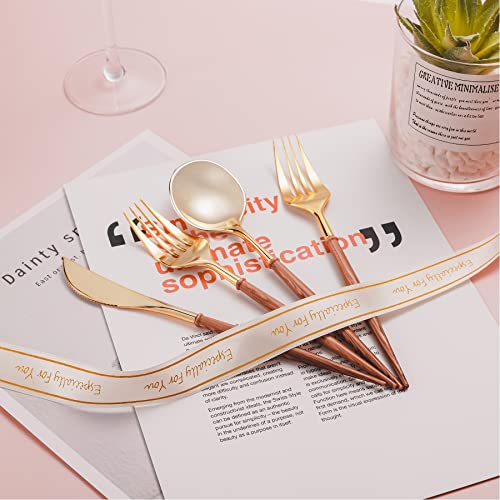 Lullaby 240PCS High End Gold Plastic Silverware with Wood Grain Handle