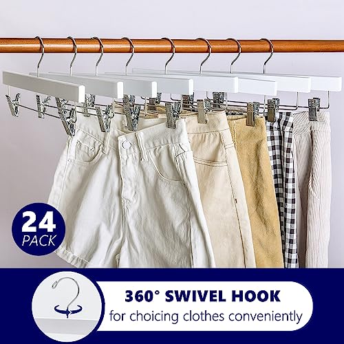 White Wooden Pants Hangers with Adjustable Clips - 24 Pack, 14 Inches, Variation of 24 / White
