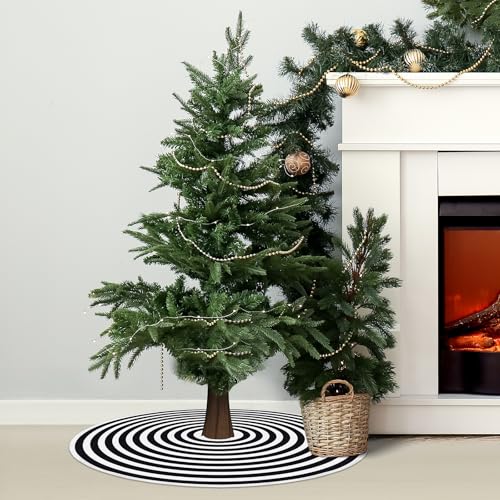 Realspring Mini Black and White Tree Skirt 15 Inch Small Halloween Tree Skirt Decor Christmas Holiday Tabletop Decorations for Indoor Outdoor Home Xmas Festival Celebrations Ornaments