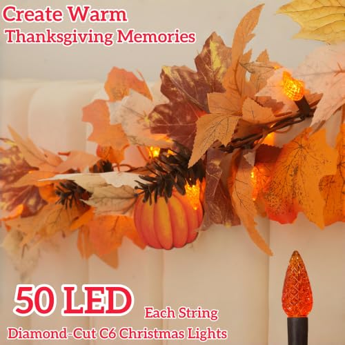Dolunvo 2-Pack 10Ft Battery Operated Fall Garland with Lights, Pumpkin & Maple Leaves