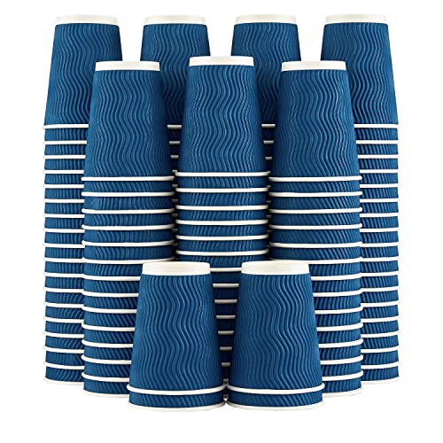 Navy 12 oz Disposable Paper Coffee Cups - 120 Pack Insulated & Heat-Resistant