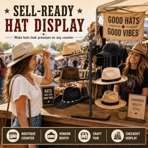 Cowboy Hat Display Stand for 6 Hats Freestanding Countertop Hat Rack