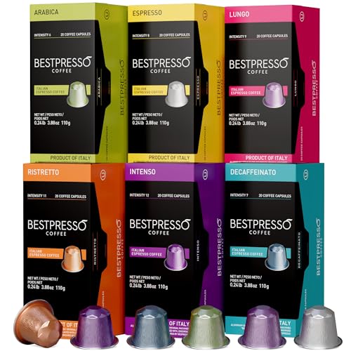 Bestpresso Coffee Pods for Nespresso Original Machine - 120 Count Espresso Variety Pack, Decaf & Regular, Certified Kosher